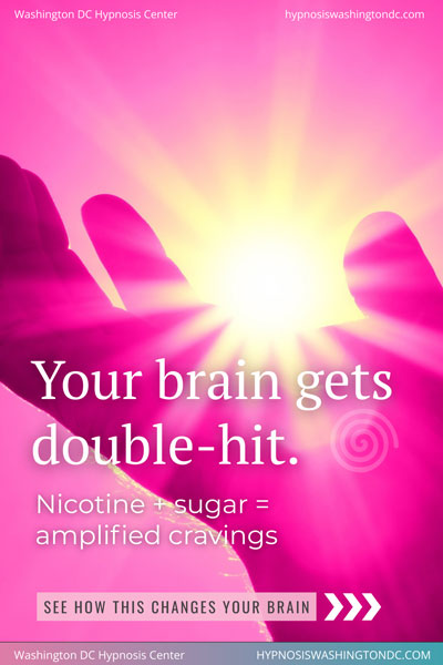 Hypnosis session illustration showing how smoking gives the brain a double hit