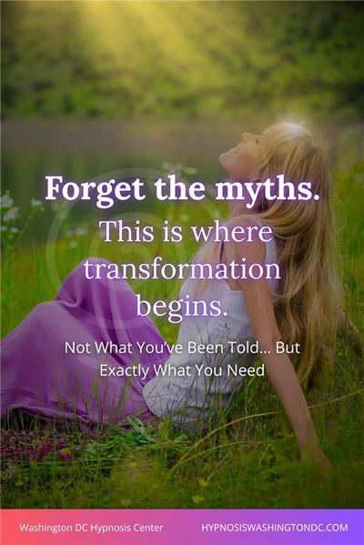 Peaceful woman relaxing outdoors with sunlight, symbolizing transformation and letting go of hypnosis myths