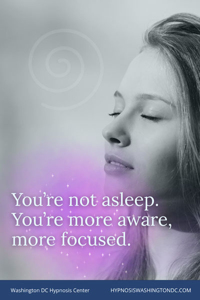 Peaceful woman with eyes closed during hypnosis session, feeling calm, aware, and deeply focused – Washington DC Hypnosis Center