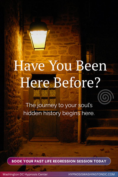 Dimly lit doorway with lantern symbolizing past life regression hypnosis and soul exploration in Washington DC